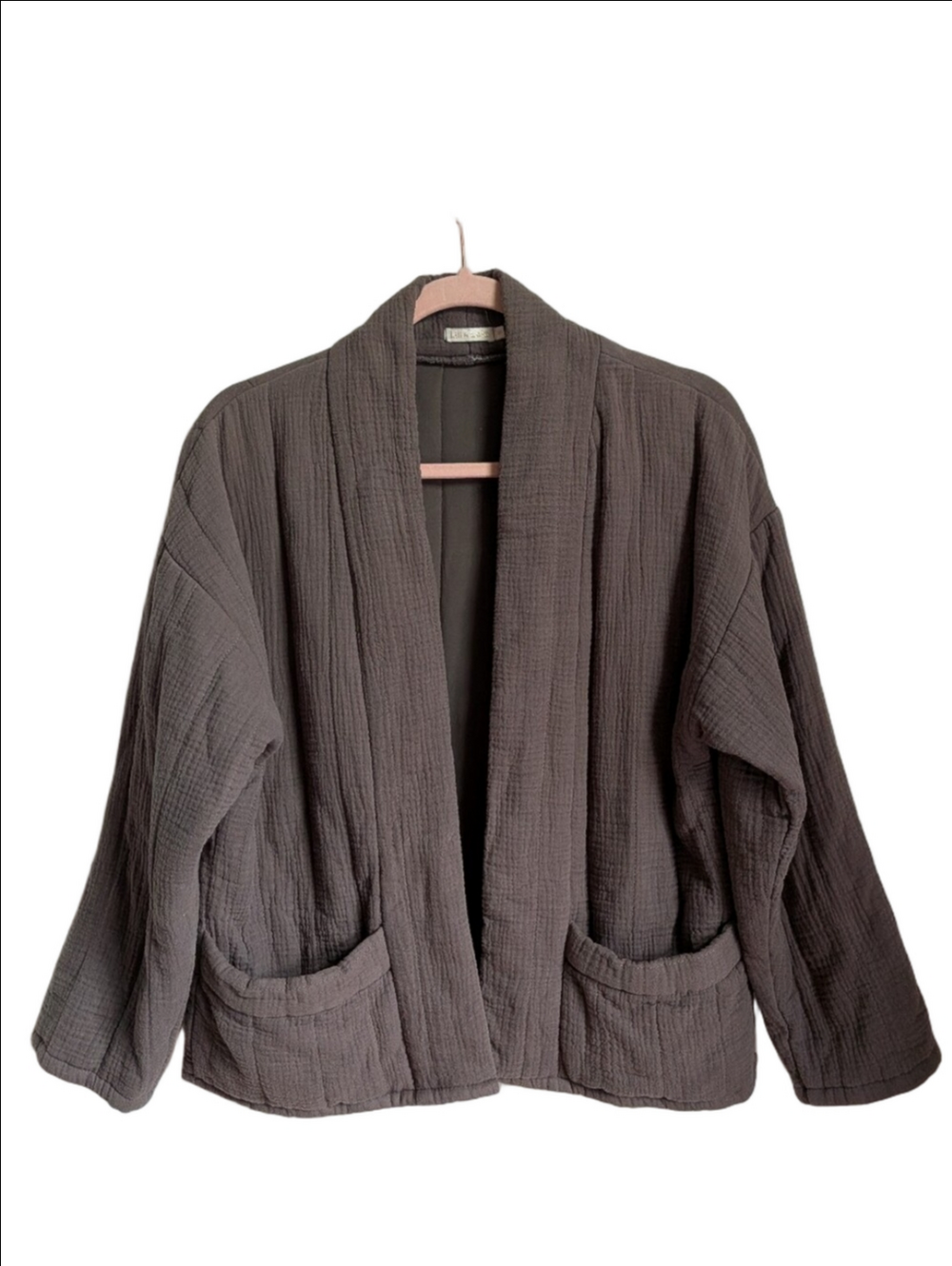 LILI & LOLA French Khaki Green Quilted Cotton Oversized Open Front Jacket Small
